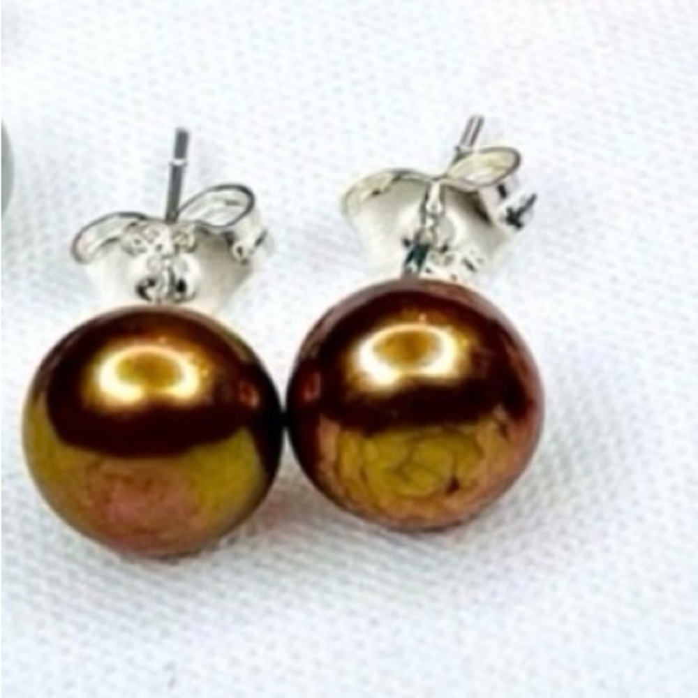 Elegant NEW Chocolate Brown Freshwater Pearl w/ Sterling Silver Post‎ Earrings